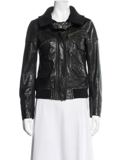 Pre-owned Theory Leather Bomber Jacket In Black