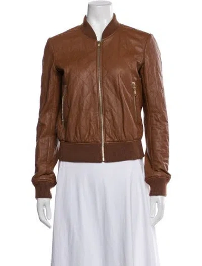 Pre-owned Theory Leather Bomber Jacket In Brown