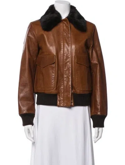 Pre-owned Theory Leather Bomber Jacket In Brown