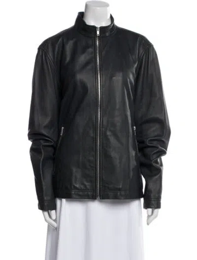 Pre-owned Theory Leather Bomber Jacket In Gray