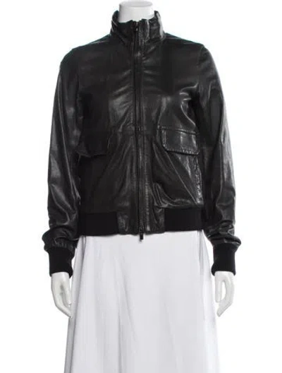 Pre-owned Theory Leather Bomber Jacket In Gray