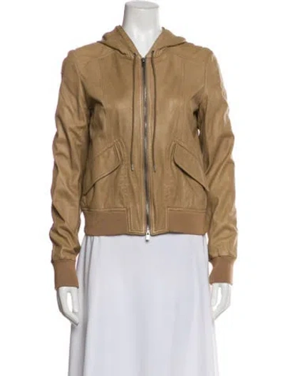 Pre-owned Theory Leather Bomber Jacket In Neutral