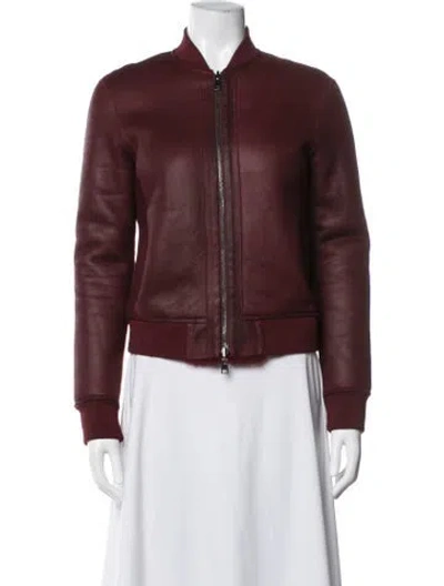 Pre-owned Theory Leather Bomber Jacket In Red