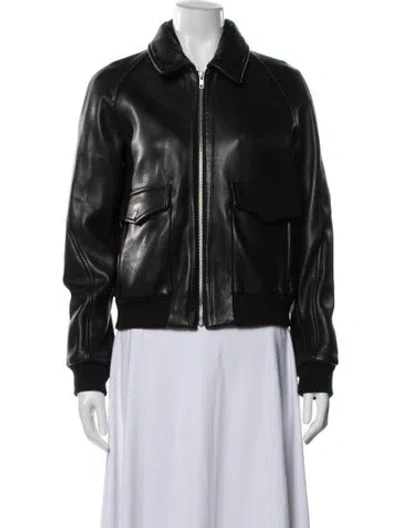 Pre-owned Theory Leather Bomber Jacket W/ Tags In Black