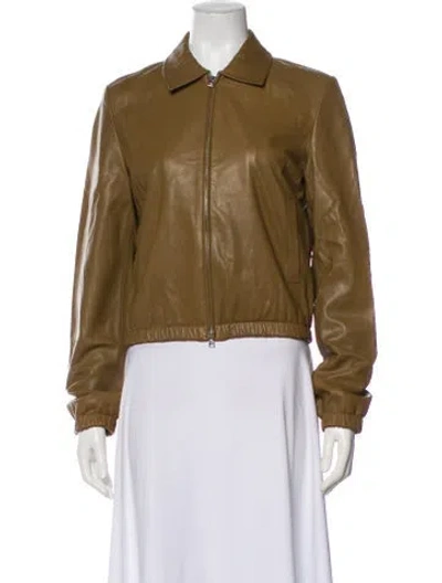 Pre-owned Theory Leather Bomber Jacket W/ Tags In Brown