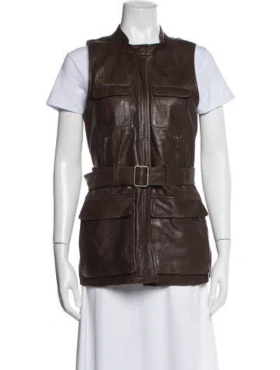 Pre-owned Theory Leather Coat In Brown
