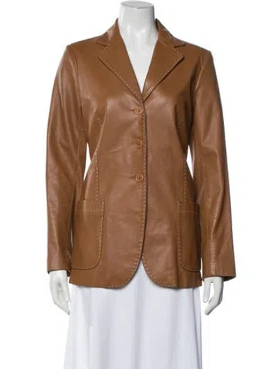 Pre-owned Theory Leather Coat In Brown