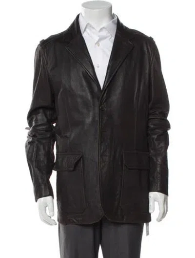 Pre-owned Theory Leather Coat In Gray