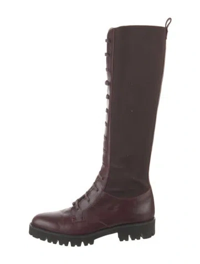 Pre-owned Theory Leather Colorblock Pattern Combat Boots In Burgundy