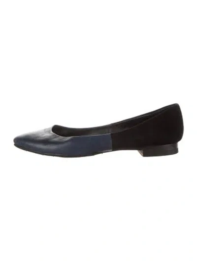Pre-owned Theory Leather Colorblock Pattern Flats In Black