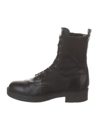 Pre-owned Theory Leather Combat Boots In Black