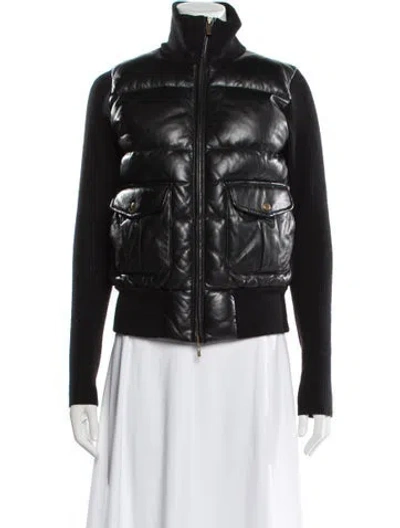 Pre-owned Theory Leather Down Jacket In Black