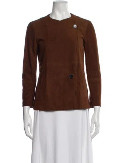 Pre-owned Theory Leather Evening Jacket In Brown