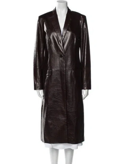 Pre-owned Theory Leather Faux Fur Coat In Brown