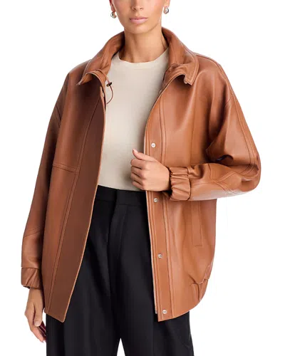 Theory Leather Front Zip Jacket In Brown