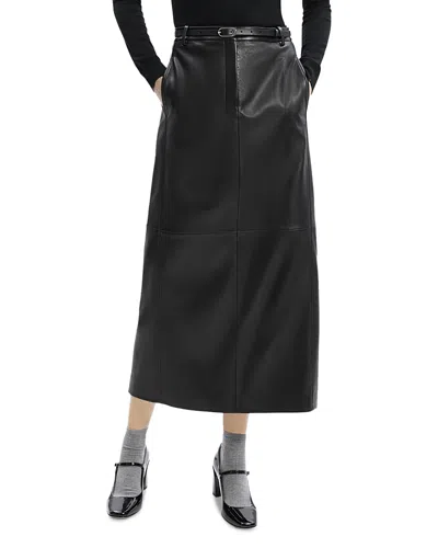 Theory High-rise Nappa Leather Midi Trouser Skirt In Black