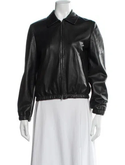 Pre-owned Theory Leather Jacket In Gray