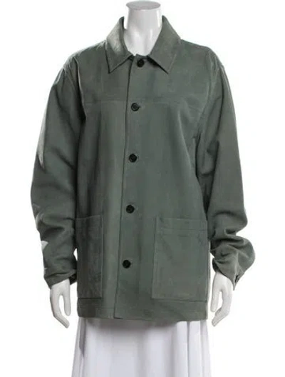 Pre-owned Theory Leather Jacket In Green