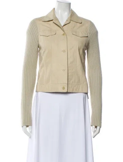 Pre-owned Theory Leather Jacket In Neutral
