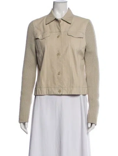 Pre-owned Theory Leather Jacket In Neutral