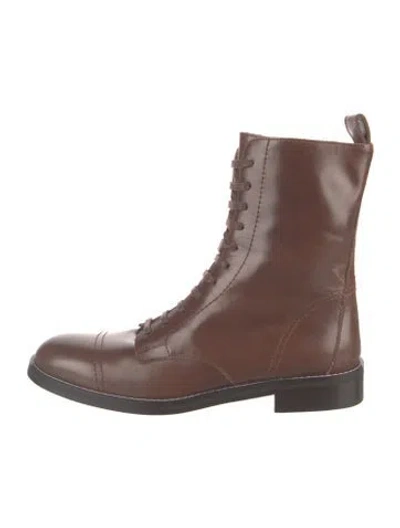 Pre-owned Theory Leather Lace-up Boots In Brown
