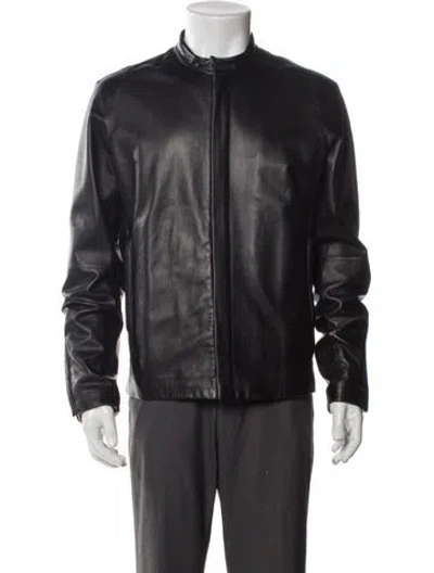 Pre-owned Theory Leather Moto Jacket In Brown