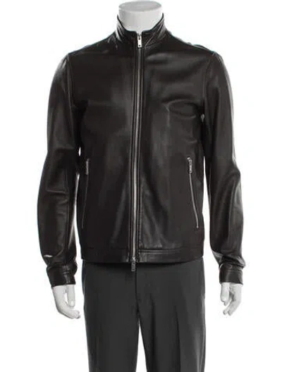 Pre-owned Theory Leather Moto Jacket In Brown