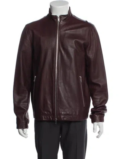 Pre-owned Theory Leather Moto Jacket In Burgundy