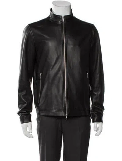 Pre-owned Theory Leather Moto Jacket In Gray