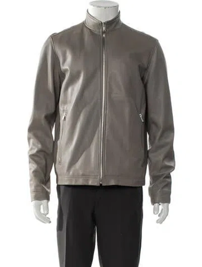 Pre-owned Theory Leather Moto Jacket In Gray