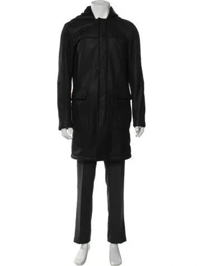 Pre-owned Theory Leather Parka In Black