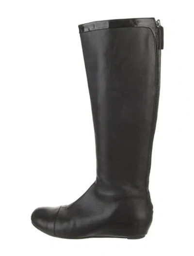 Pre-owned Theory Leather Riding Boots In Black
