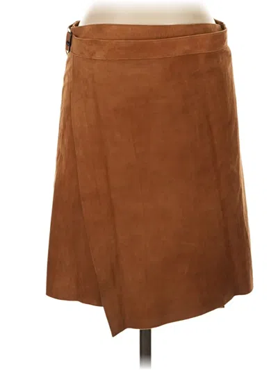 Pre-owned Theory Leather Skirt In Brown