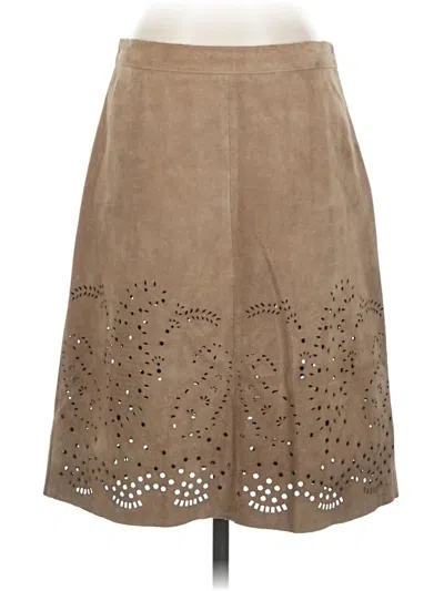 Pre-owned Theory Leather Skirt In Tan