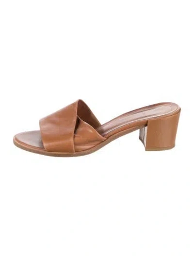 Pre-owned Theory Leather Slides In Brown