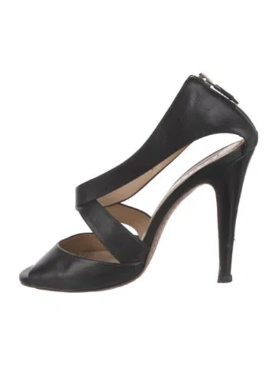 Pre-owned Theory Leather Slingback Sandals In Black