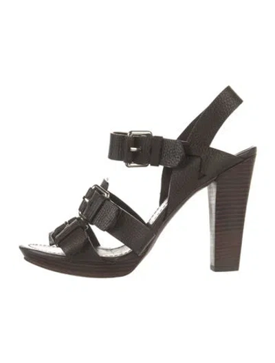 Pre-owned Theory Leather Slingback Sandals In Brown