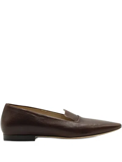 Pre-owned Theory Leather Slip-on Loafers In Brown