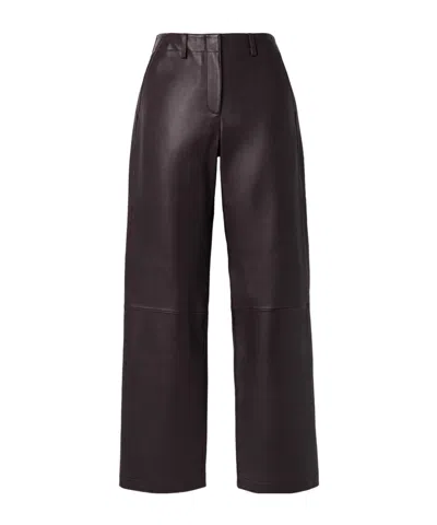 Theory Straight Classic Leather Pant In Brown