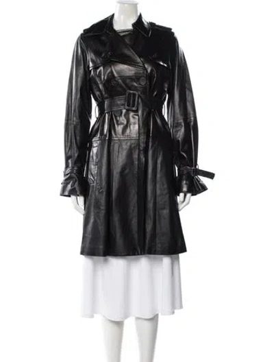 Pre-owned Theory Leather Trench Coat In Black