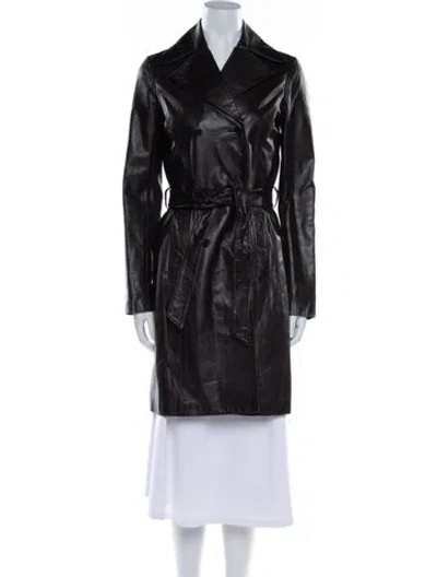 Pre-owned Theory Leather Trench Coat In Brown