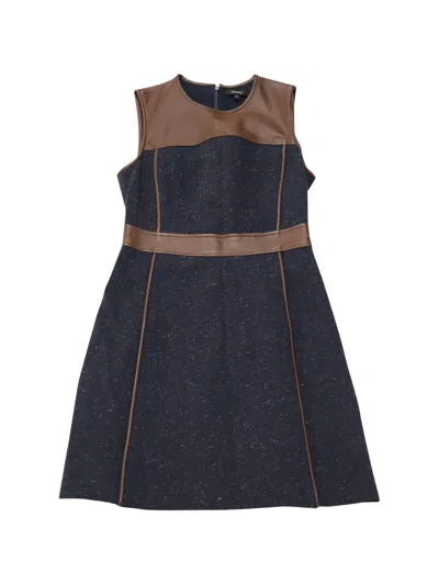 Pre-owned Theory Leather-trim Sheath Dress In Blue
