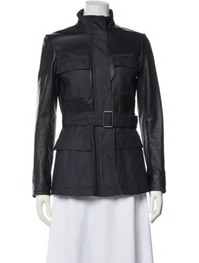 Pre-owned Theory Leather Utility Jacket In Blue