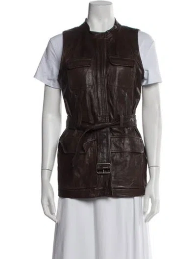 Pre-owned Theory Leather Vest In Brown