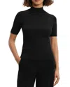 Theory Leenda Regal Merino Wool Short-sleeve Mock-neck Top In Black