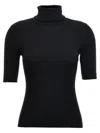 Theory Leenda Regal Merino Wool Short-sleeve Mock-neck Top In Black