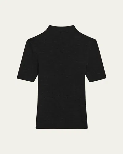 Theory Leenda Regal Merino Wool Short-sleeve Mock-neck Top In Black