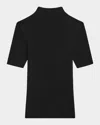 Theory Leenda Regal Merino Wool Short-sleeve Mock-neck Top In Black