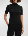 Theory Leenda Regal Merino Wool Short-sleeve Mock-neck Top In New Ivory