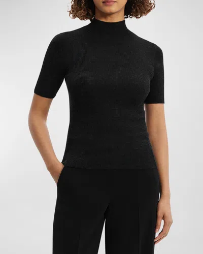 Theory Leenda Regal Merino Wool Short-sleeve Mock-neck Top In Grey